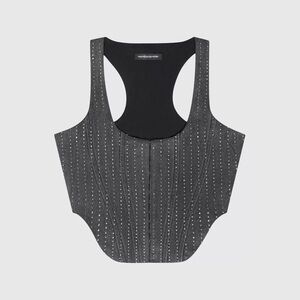 NWT MANIERE DE VOIR GREY RHINESTONE VEST US 10